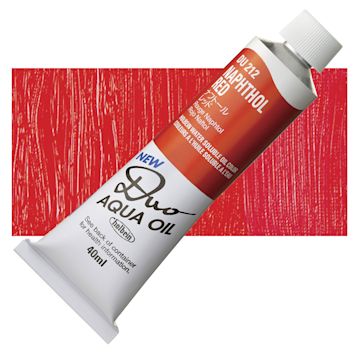 Open in modal - Holbein Duo Aqua Water Soluble Oil - Naphthol Red, 40 ml tube and swatch