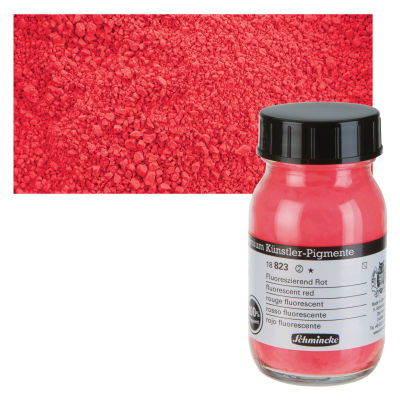 Schmincke Pigment - Fluorescent Red, 100 ml Jar with Swatch