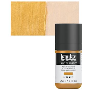 Open in modal - Liquitex Acrylic Gouache - Iridescent Bright Gold, 59 ml bottle and swatch