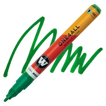 Open in modal - Molotow One4All Acrylic Marker - 2 mm Tip, Clover Green, Bullet Tip, swatch and marker
