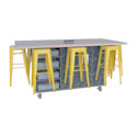 CEF Ed8 Work Table with Stools - Yellow, Paint Scrape Steel, 36