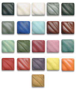Amaco Lead Free Matt Glazes - Color chart of 21 swatches of Matt Colors shown