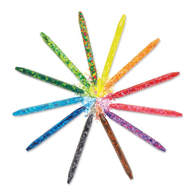 Kid Made Modern Confetti Crayons - components of set of 12 shown in color wheel