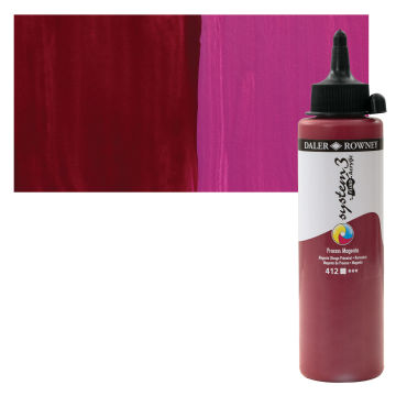 Daler-Rowney System3 Fluid Acrylics - Process Magenta, 250 ml bottle with swatch