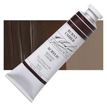 Open in modal - M. Graham Artists' Acrylic - Burnt Umber, 2 oz tube and swatch