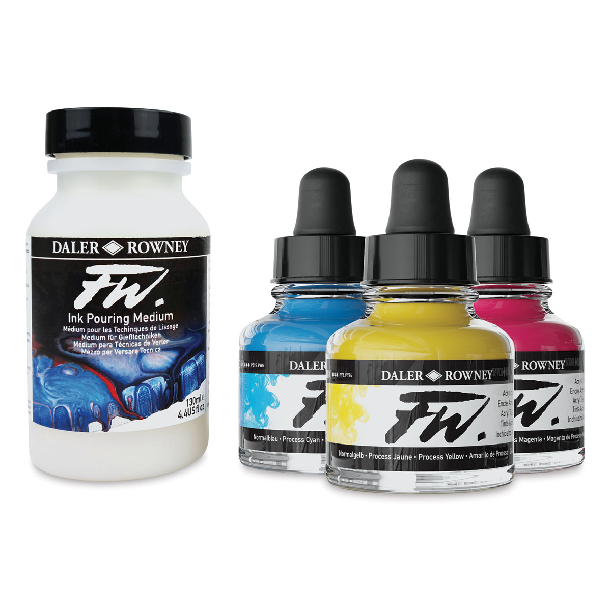 Daler-Rowney FW Acrylic Ink Bottle 3-Color Starter Set with Empty Marker -  Acrylic Set of Drawing Inks for Artists and Students - Art Ink Calligraphy