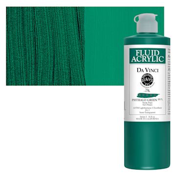 Open in modal - Da Vinci Fluid Acrylic Paint - Phthalo Green, 16 oz bottle and swatch