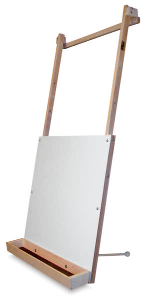 Hanging Easel with Storage Tray - Angled view showing dry erase surface 
