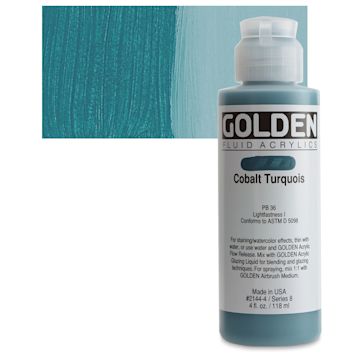 Open in modal - Golden Fluid Acrylic - Cobalt Turquoise, 4 oz bottle and swatch