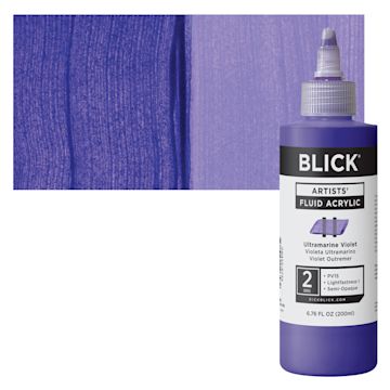 Open in modal - Blick Artists’ Fluid Acrylic - Ultramarine Violet, 200 ml bottle and swatch
