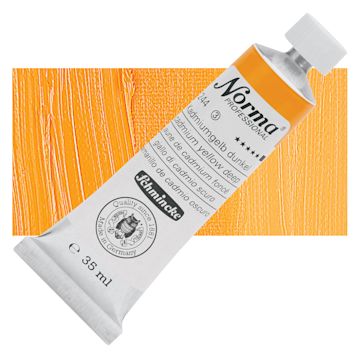 Open in modal - Schmincke Norma Professional Oil Paint - Cadimum Yellow Deep, 35 ml, Tube and swatch