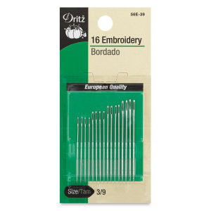 Dritz Embroidery Needles - Front of blister package of 16 needles in 4 sizes
