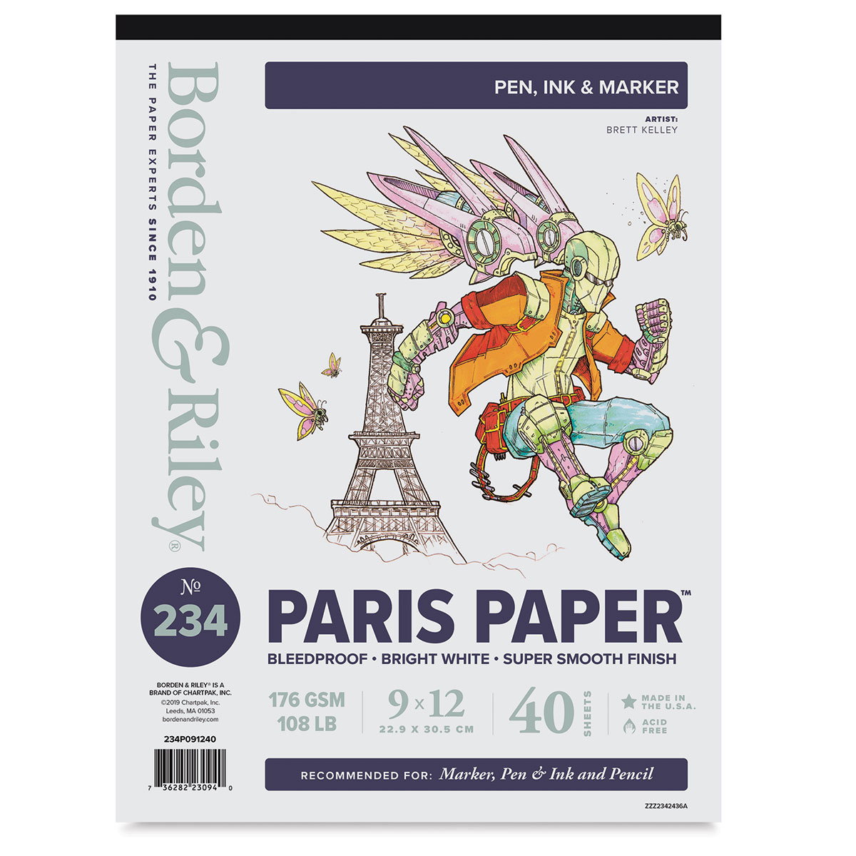 Borden & Riley 234 Paris Paper for Pens Hard Cover Sketch Book 9 in. x 12 in. 40 Sheets