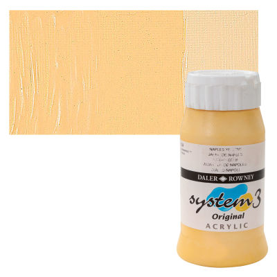 Daler-Rowney System3 Acrylic - Naples Yellow, 500 ml, bottle with swatch