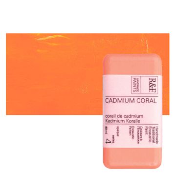 Open in modal - R&F Encaustic Paint Block - Cadmium Coral, 40 ml block and swatch