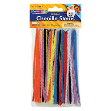 Open in modal - Creativity Street Regular Chenille Stems - 4 mm x 6", Pkg of 100, Assorted Colors - front of packaging