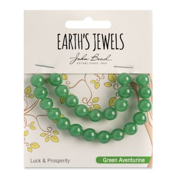 Open in modal - John Bead Earth’s Jewels Aventurine Beads - Round, Pkg of 23, Green, 8 mm Dia. - front of packaging