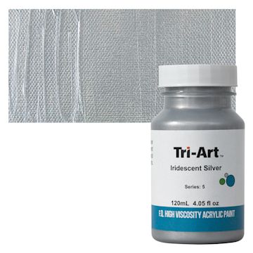 Open in modal - Tri-Art High Viscosity Artist Acrylic - Iridescent Silver, 120 ml jar and swatch