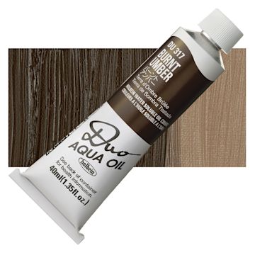 Open in modal - Holbein Duo Aqua Water Soluble Oil - Burnt Umber, 40 ml tube and swatch
