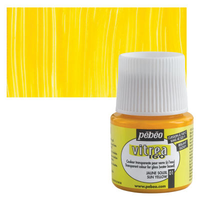 Pebeo Vitrea 160 Glass Paint - Sun Yellow, Glossy, 45 ml bottle (swatch and bottle)