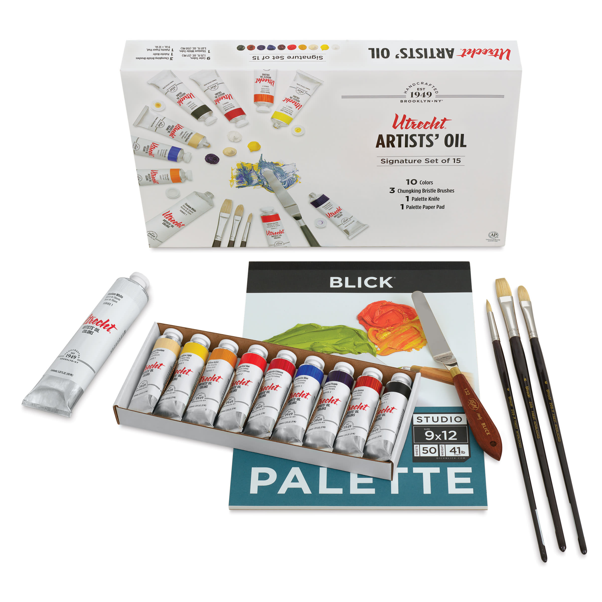 Utrecht Artists' Oil Paint Set - Signature Set, Set of 15, contents out of packaging