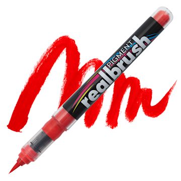 Open in modal - Karin Realbrush Pigment Marker - Fire Red, swatch and marker