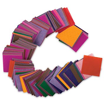 Open in modal - Spectra Bleeding Art Tissue Shapes - Assorted spread of colors of Square Tissues  shown