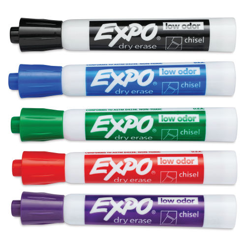 Expo Dry Erase Low Odor Markers - Fine Tip, Black, Set of 36