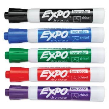 Expo Dry Erase Low Odor Markers - Chisel Tip, Assorted Colors, Set of 36, contents laid out
