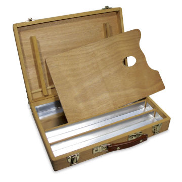 Utrecht Wooden Oil Paint Box - Open showing lined compartments and wooden palette
