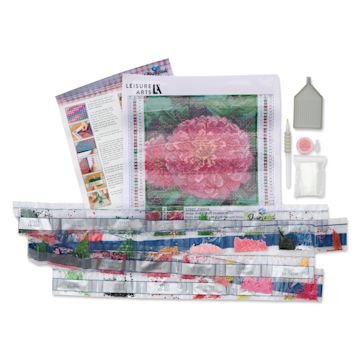 Open in modal - Leisure Arts Diamond Painting Kit - Zinnia, contents