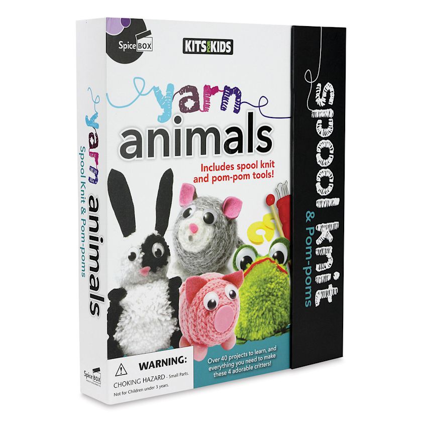 SpiceBox Kits for Kids Spool Knit and Pom Poms Yarn Animals BLICK Art
