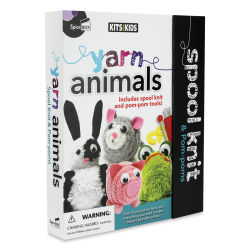 SpiceBox Kits for Kids Spool Knit and Pom Poms Yarn Animals (Front of packaging, Angled)
