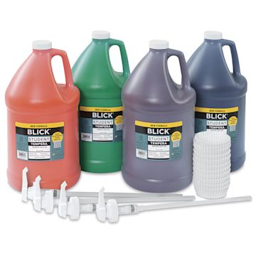 Open in modal - Blick Student Tempera Paints - Set of 4, Pump Kit, Secondary Colors, Gallon, kit contents