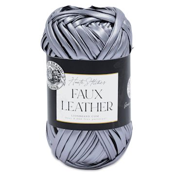 Open in modal - Lion Brand Yarn Haute Stitches Faux Leather Yarn - Silver Fox, 39 yds