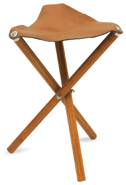 Portable Wooden Folding Stool - Leather Seat