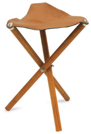 Portable Folding Stools - Top view of 3 legged Wooden Stool with Leather Seat