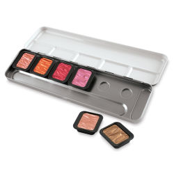 Finetec Artist Mica Watercolor - Warm Colors Set of 6. In package, two pans out of package.