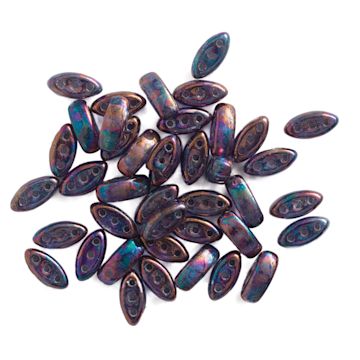Open in modal - John Bead Czech Glass Cali Three-Hole Beads - Crystal and Iris beads in loose pile
