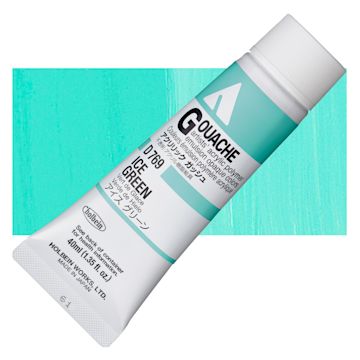 Open in modal - Holbein Acrylic Gouache - Ice Green, 40 ml tube and swatch