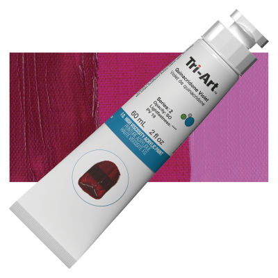 Tri-Art High Viscosity Artist Acrylic - Quinacridone Violet, 60 ml tube with swatch
