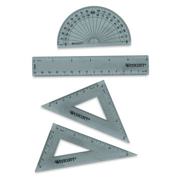 Westcott Combo Set - Components of set shown, 2 Triangles, Protractor and 6" Ruler