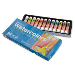Richeson Watercolor Tubes Set - Set of 12, Assorted Colors, 12 ml, Tubes (Tubes in tray, Lid off box)