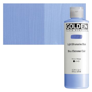 Open in modal - Golden Fluid Acrylic - Light Ultramarine Blue, 8 oz bottle and swatch