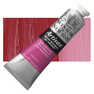 Open in modal - Winsor & Newton Artisan Water Mixable Oil Paint - Permanent Rose, 37 ml tube and swatch