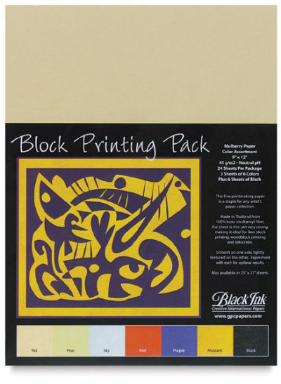 Black Ink Block Printing Pack - 9'' x 12'', Assorted, 24 Sheets