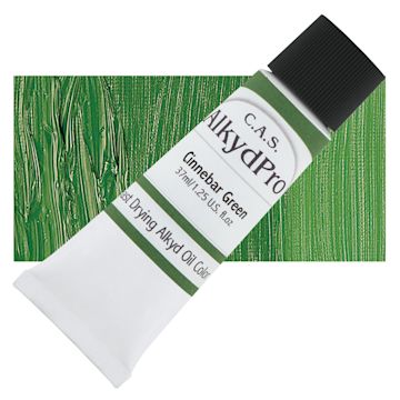 Open in modal - CAS AlkydPro Fast-Drying Alkyd Oil Color - Cinnebar Green, 37 ml tube and swatch