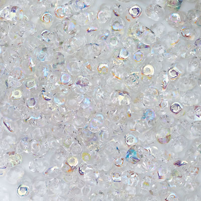 John Bead Czech Glass SuperDuo Two-Hole Beads - Crystal, Aurora Borealis, 22 g vial