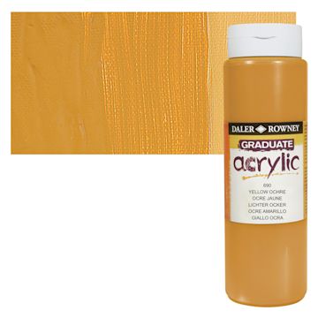 Open in modal - Daler-Rowney Graduate Acrylic Paint - Yellow Ochre, 500 ml bottle and swatch