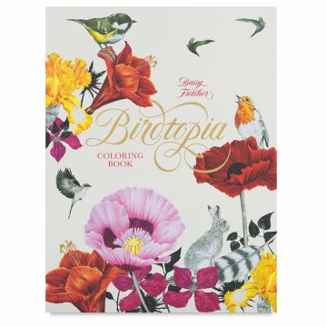Birdtopia Coloring Book - Front cover of book with flowers and birds